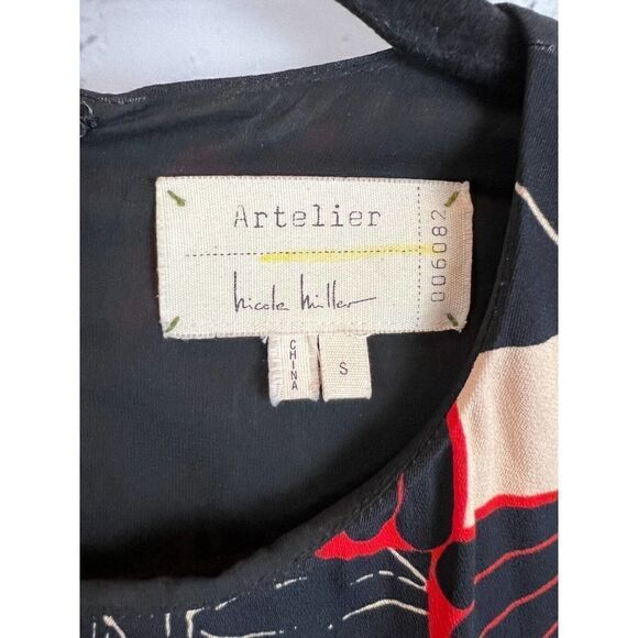 ARTELIER NICOLE MILLER black white red sleeveless sheath animal print dress S - Picture 3 of 8